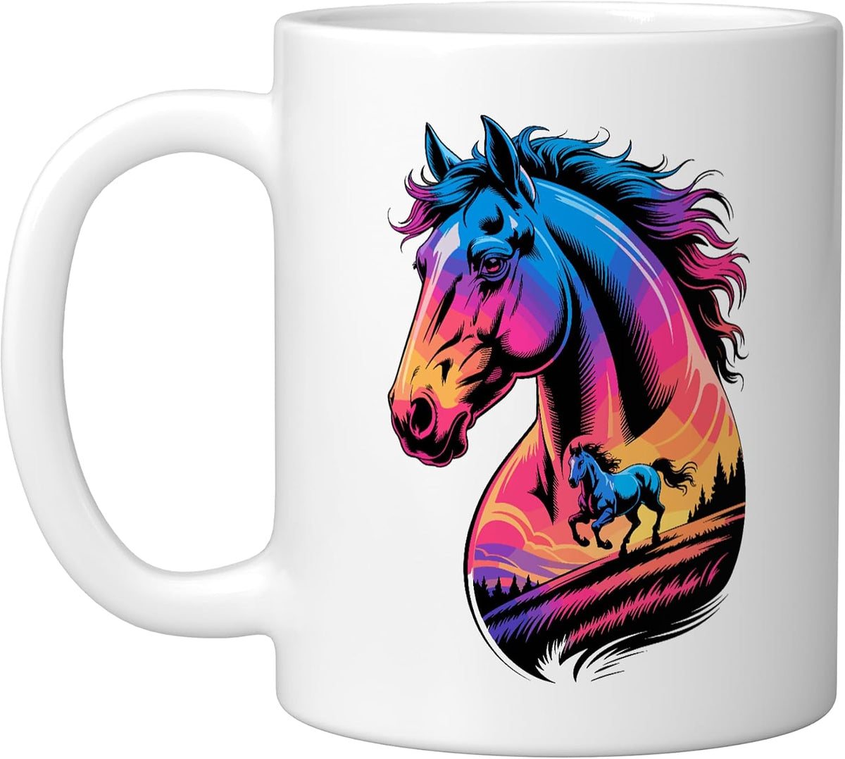Multiple Exposure Art Horse Horseback Riding Horses, White Ceramic Mug