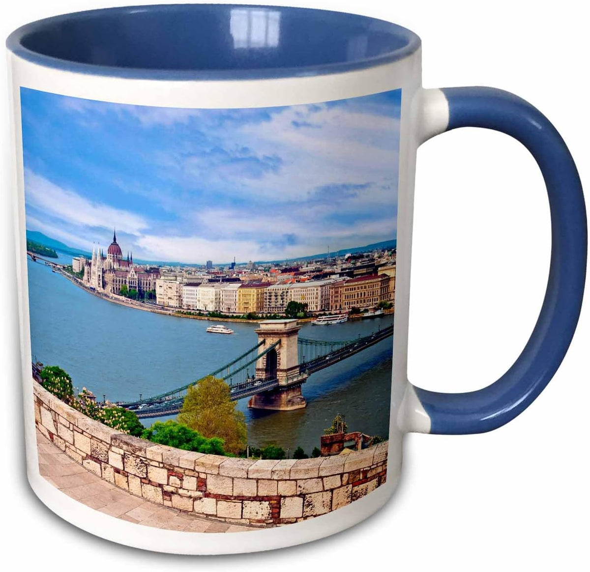 Hungary, Budapest, Danube River, Chain Bridge Ceramic Mug