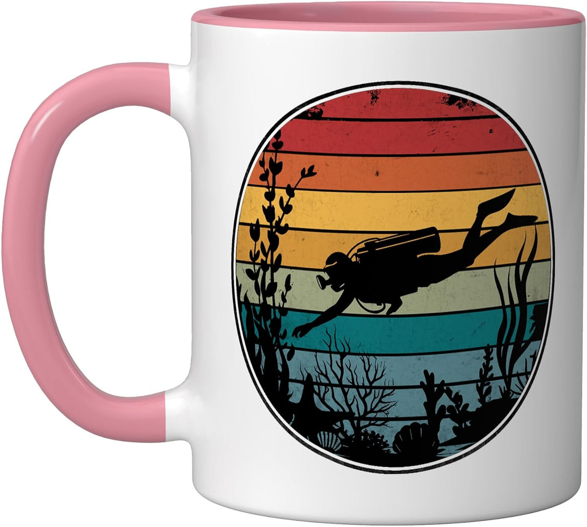 Retro Sunset Scuba Diver Under Water Scuba Diving Divers Ceramic Mug