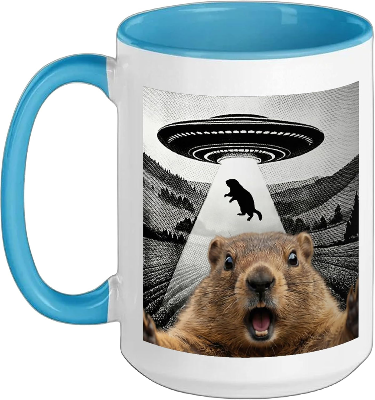 Groundhog Selfie with Alien Ufo Humor Men Women Kids Ceramic Mug