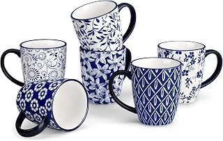 Vancasso Selene Set Of 6, Porcelain Coffee Cups With Handle, Mug