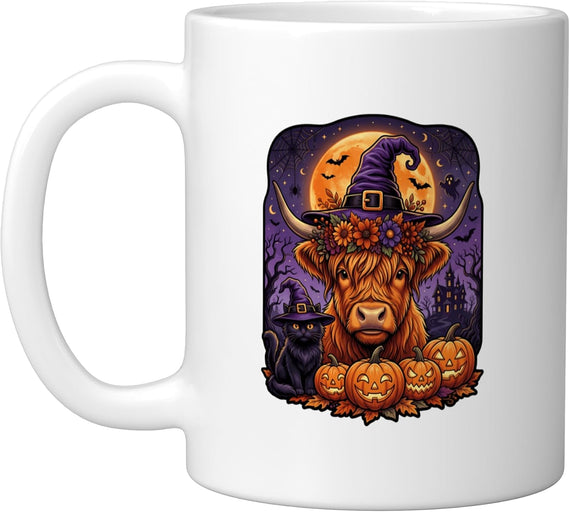 Halloween Highland Cow Pumpkin Spooky Season Costume Ceramic Mug