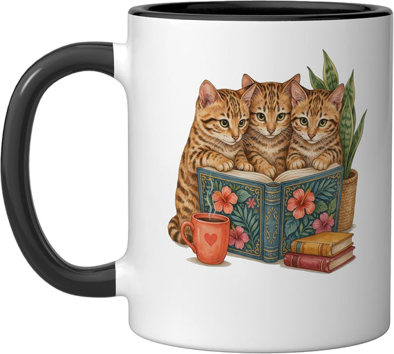 Cats Book Reading Bookworm Bengal Cat Ceramic Mug