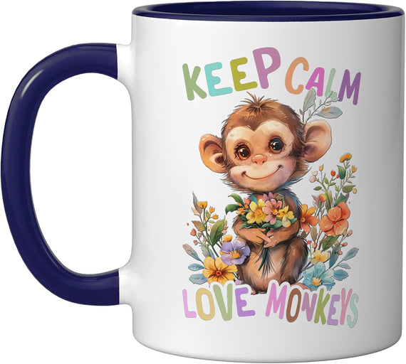 Baby Monkey With Flowers Love Monkeys Ape Banana Daughter Ceramic Mug
