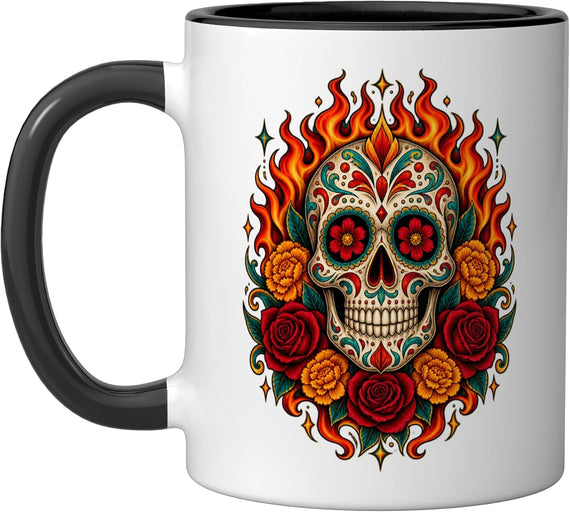 Sugar Skull Calavera Floral Ceramic Mug