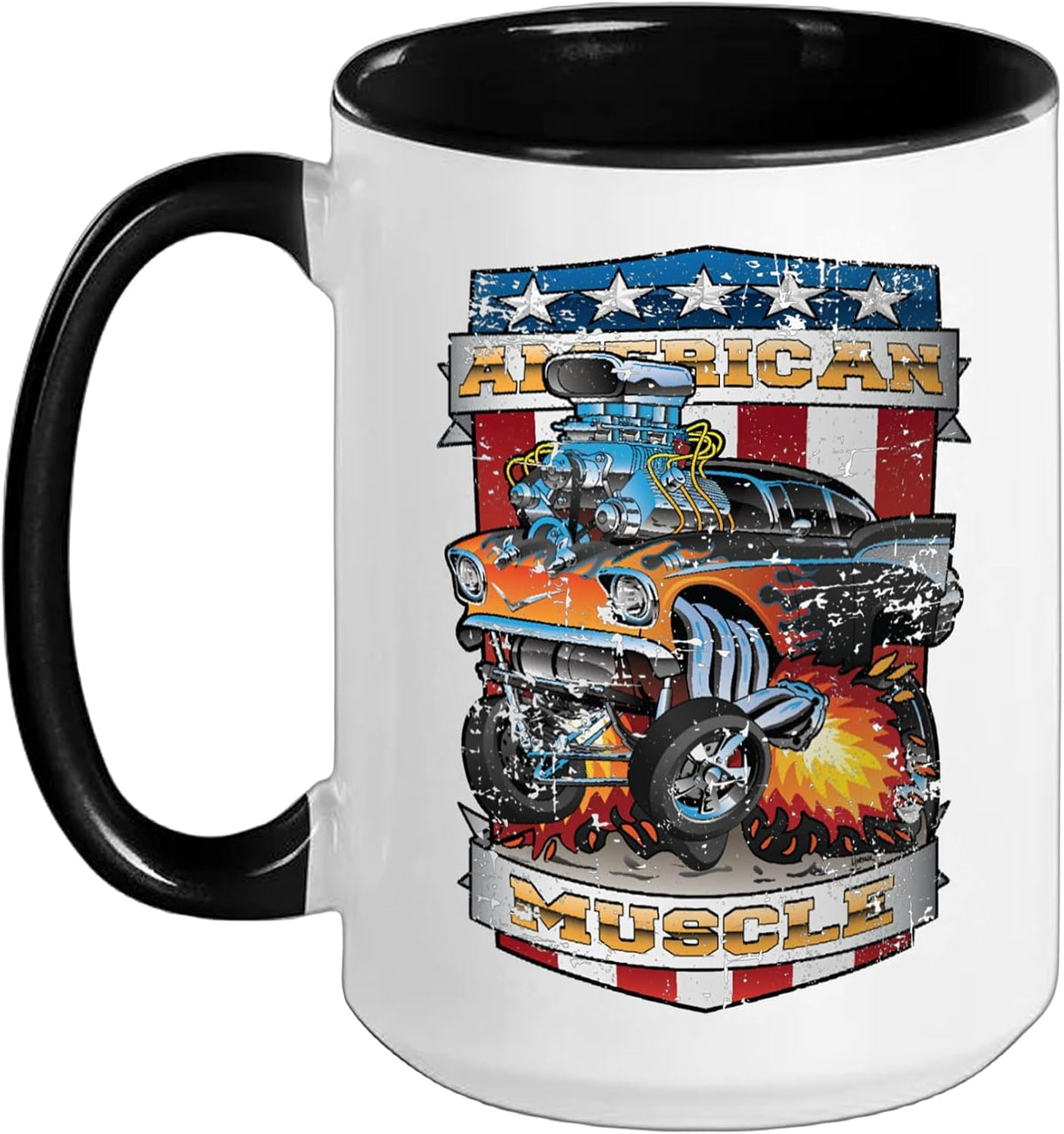 Classic Fifties Muscle Car Hotrod Cartoon Distressed Ceramic Mug