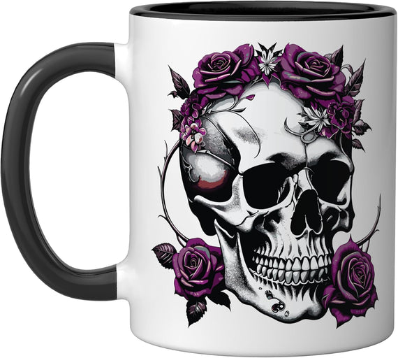 Skeleton Metalhead Skulls And Roses Metal Rock Purple Ceramic Mug