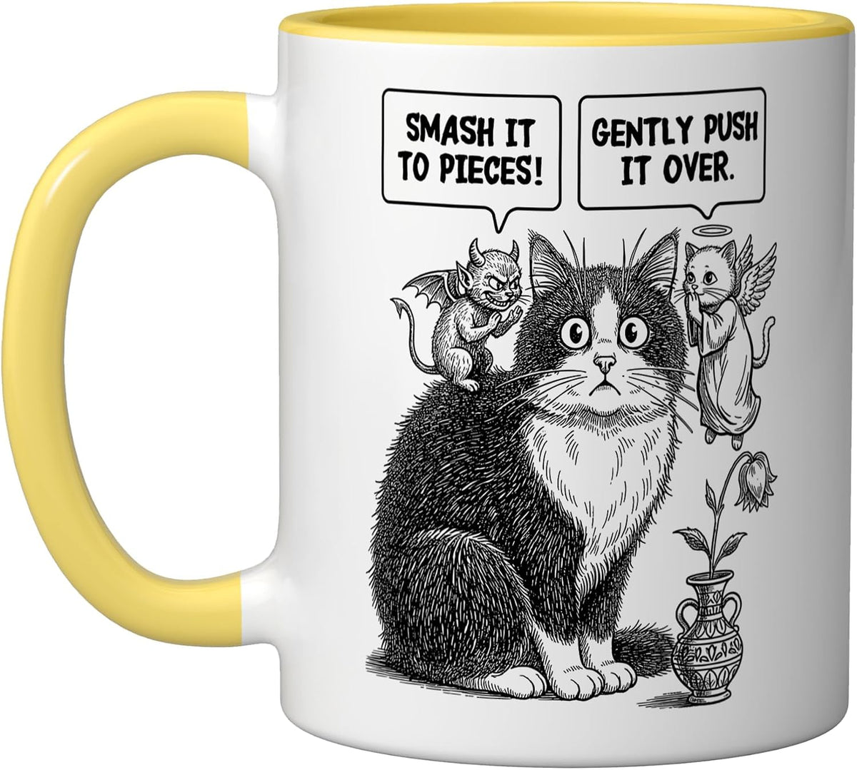 Funny Cat Ethical Dilemma Devil Angel Flower Vase Cats Ceramic Mug