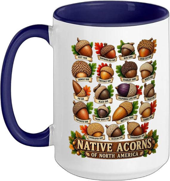 Native Acorns North America Oak Tree Botanical Guide Ceramic Mug