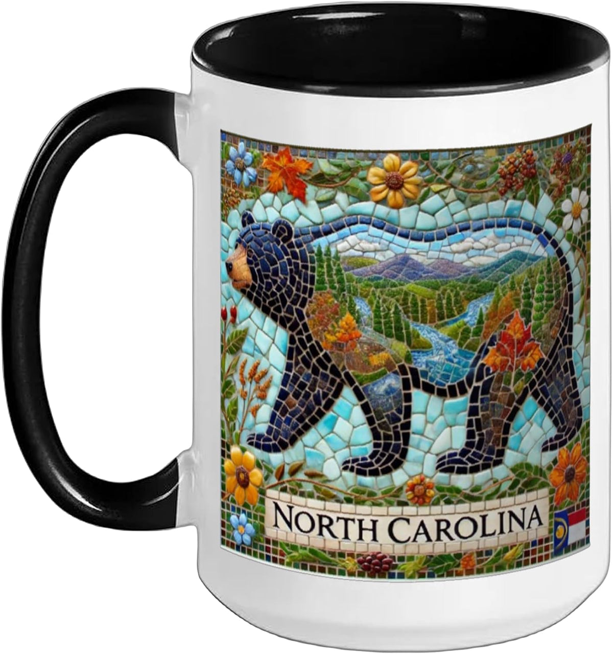 North Carolina Black Bear Mosaic Left Facing Ceramic Mug