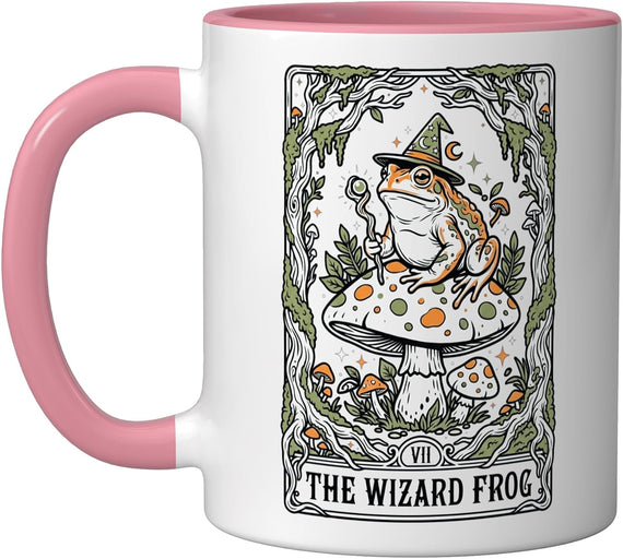 The Wizard Frog Tarot Card Mushroom Toad Cottagecore Ceramic Mug
