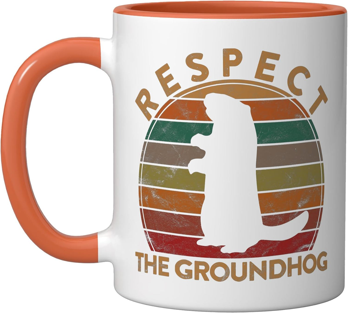 Respect The Ground Hog Sunset Gift Silhouette Groundhog Ceramic Mug