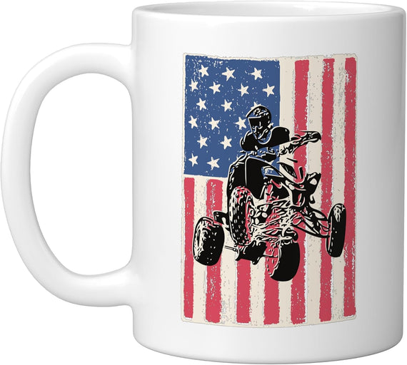 Quad For Men Atv Four Wheeler Gift American Flag Ceramic Mug