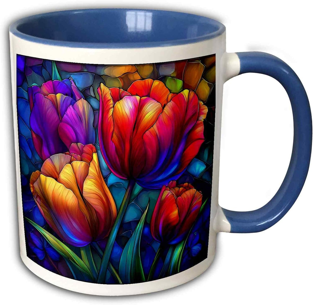 Bright Red & Yellow Image Of Stained Glass Ceramic Mug