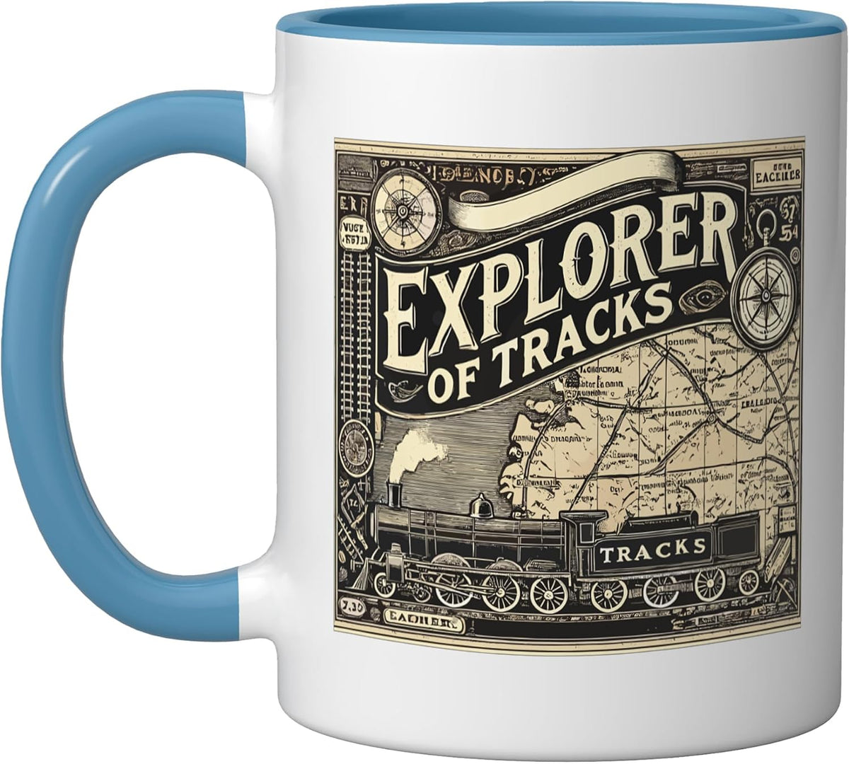 Explorer Of Tracks Old Map Steam Train Railroad Art Ceramic Mug