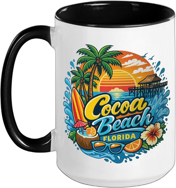 Cocoa Beach Florida Tropical Sunset Beach Graphic Souvenir Ceramic Mug