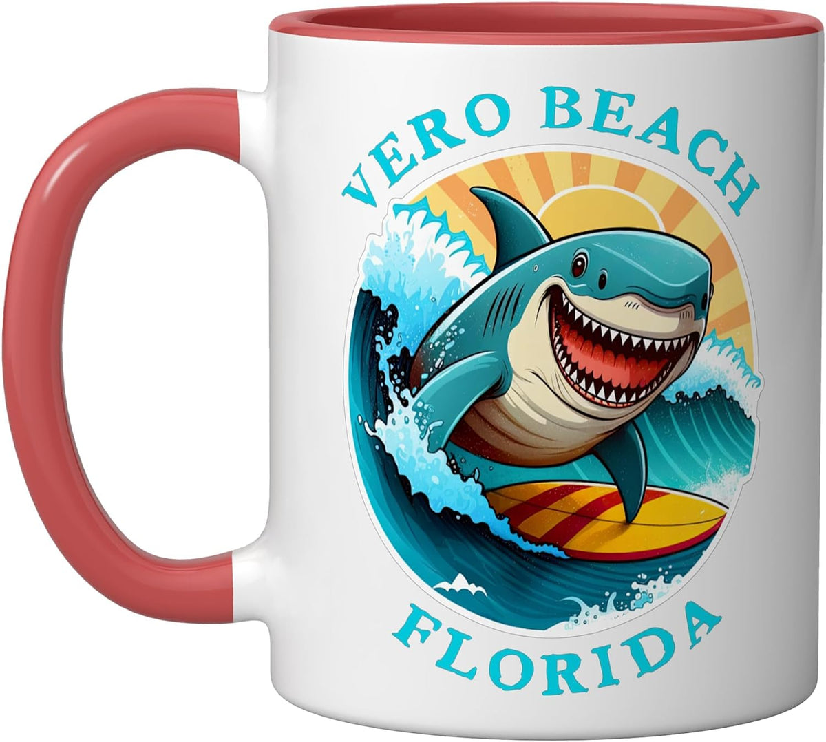 Vero Beach Florida Surfer Shark Ocean Wave Ceramic Mug
