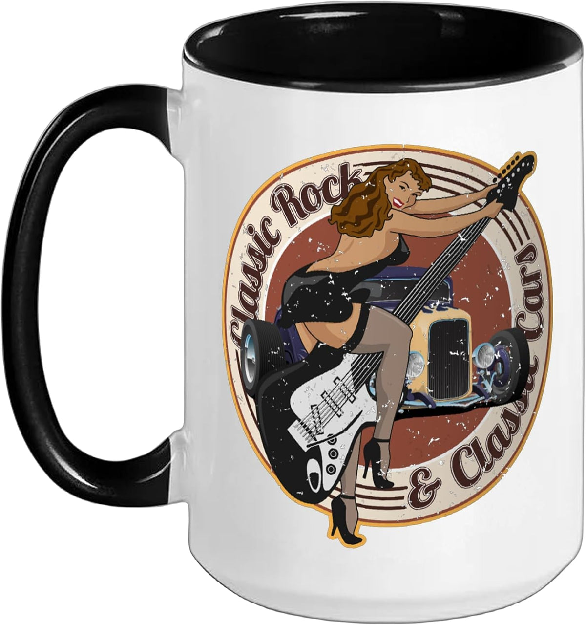 Classic Rock And Hotrod Cars Nostalgia Distressed Design Ceramic Mug