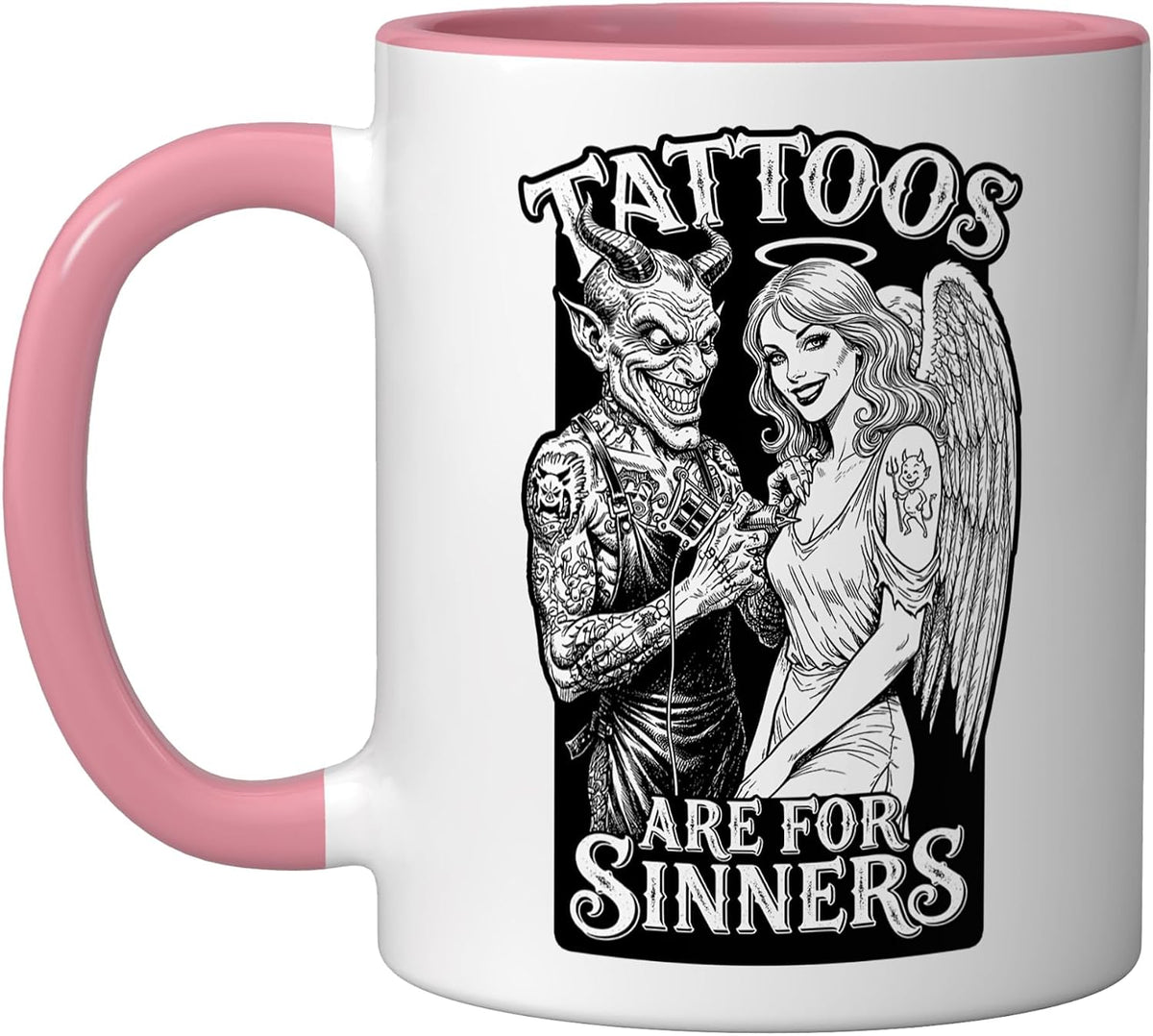 Tattoos Are For Sinners Funny Tattoo Devil Angel Tattooist Ceramic Mug