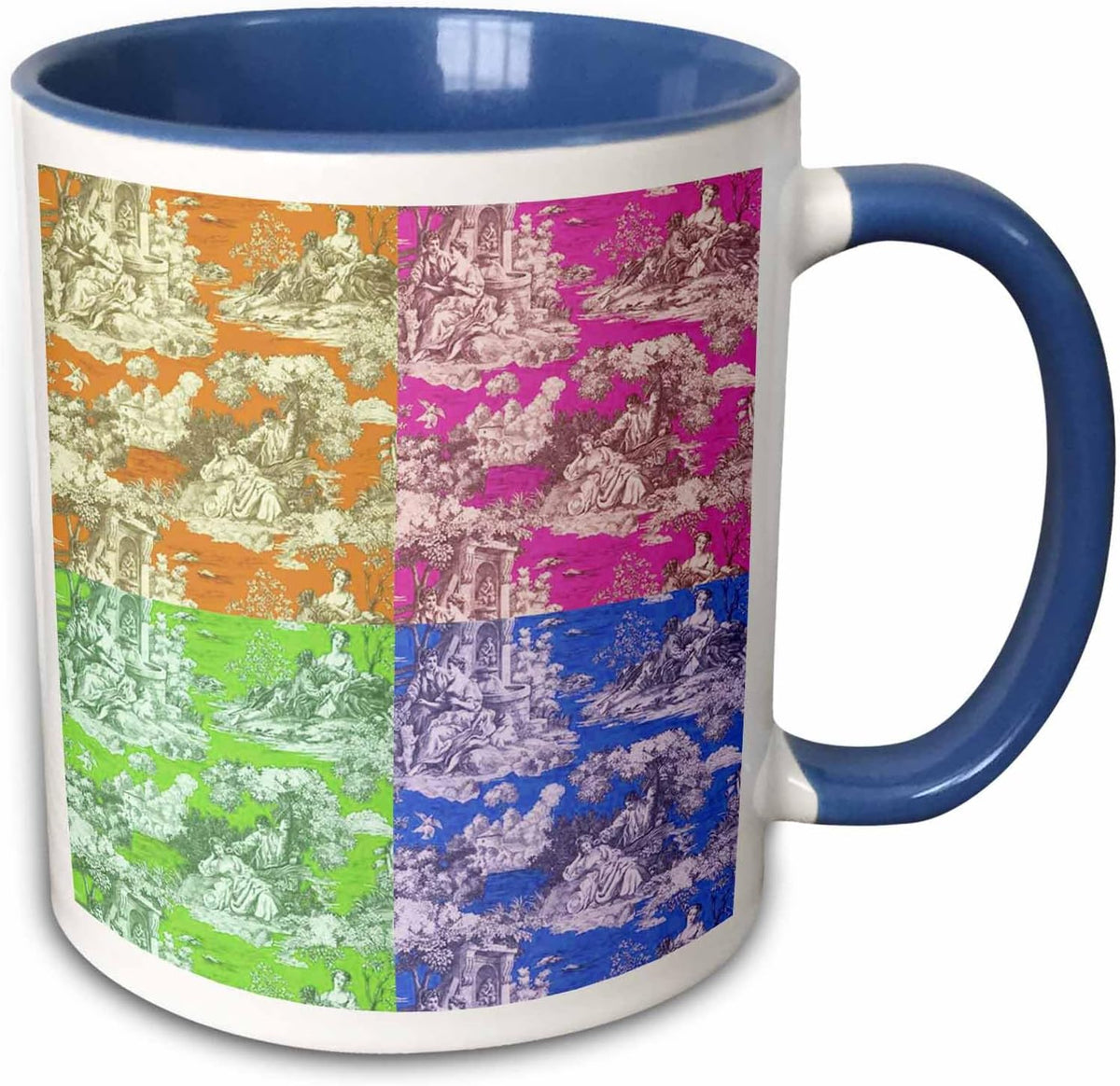 French Toile. Orange, Pink, Lime, Blue Ceramic Mug