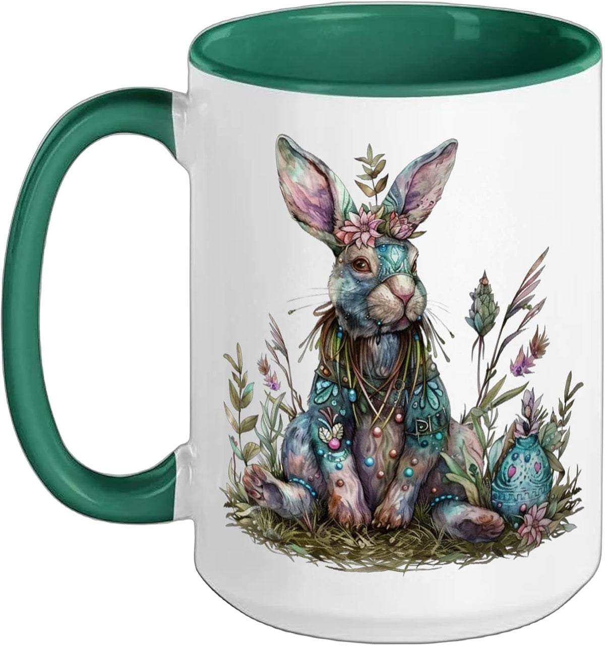 Boho Jeweled Bunny Wildflower Easter Ceramic Mug