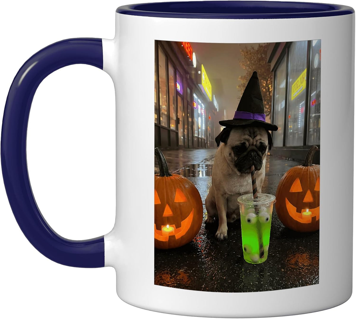Cute Pug Dog Witch Hat Halloween Spooky Pumpkin Potion Ceramic Mug