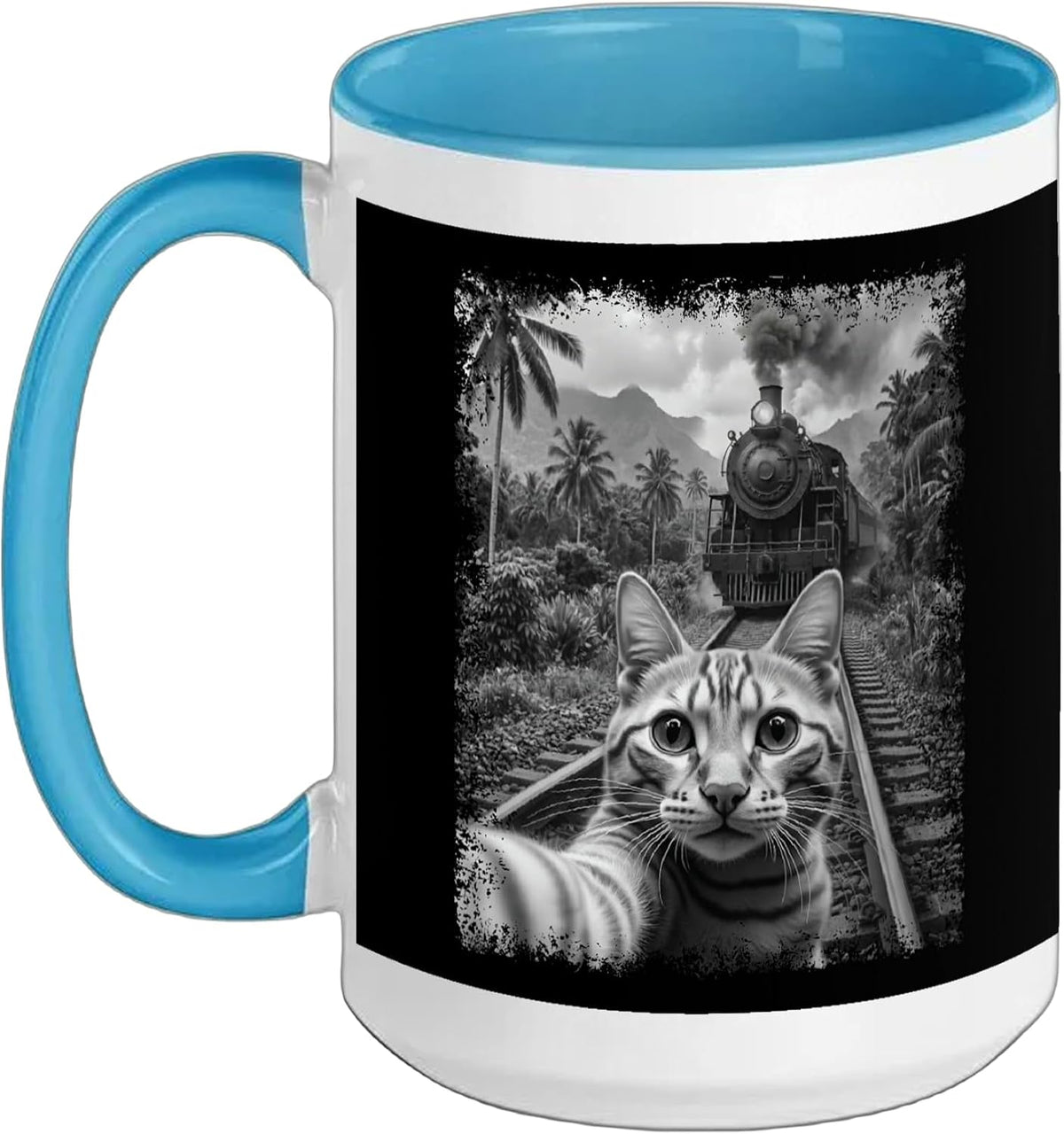 Cat Taking Selfie Steam Train Meme Trainspotting Ceramic Mug