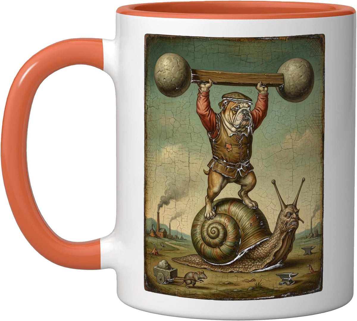 Funny Bulldog Weightlifting Medieval Fantasy Animal Ceramic Mug