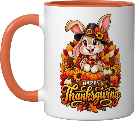 Happy Thanksgiving Bunny Fall Autumn Holiday Ceramic Mug