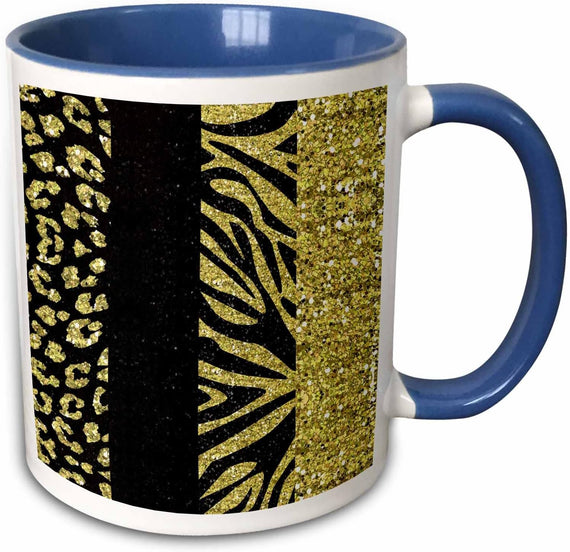 Printed Glitter Effect Gold & Black Animal Ceramic Mug