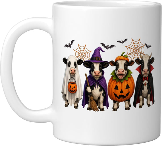 Cow Halloween Spooky Costume Ghost Witch Pumpkin Ceramic Mug