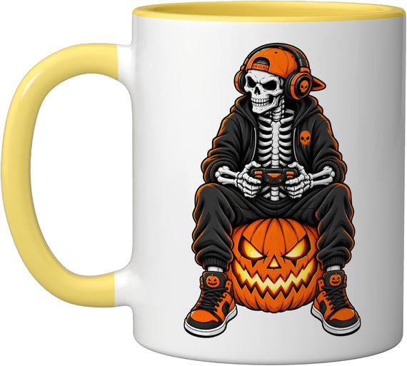Funny Halloween Skeleton Gamer Video Gaming Mens Boys Kids Ceramic Mug