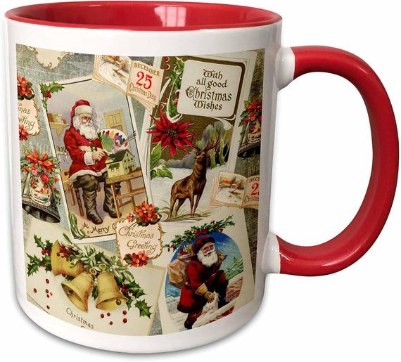 Retro Christmas Collage with Santa and Bells Ceramic Mug