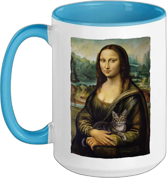 Mona Lisa Grey Cat Portrait Art Painting Ceramic Mug