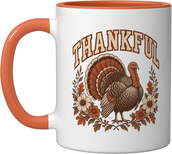 Collegiate Turkey Autumn Flowers Thanksgiving Ceramic Mug