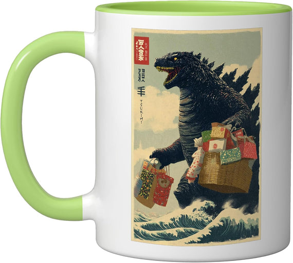 Funny Christmas Kaiju Monster Japanese Great Wave Men Ceramic Mug