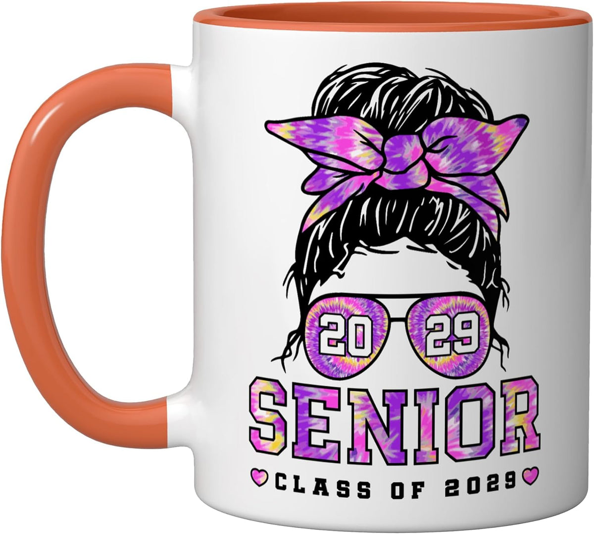 Class Of 2029 Senior Coquette Bow Messy Hair 29 Graduation Ceramic Mug