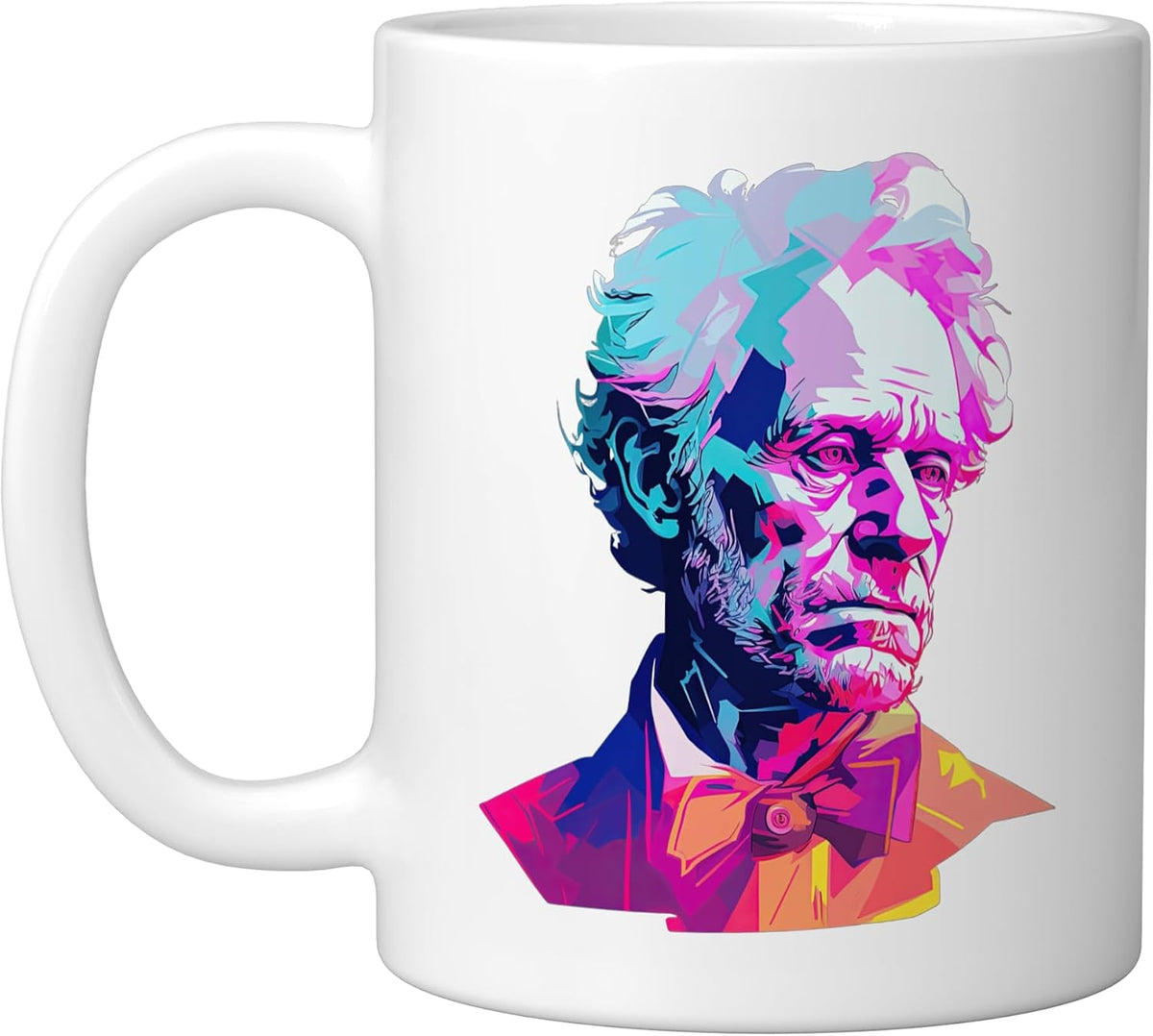 Arthur Schopenhauer Vaporwave, White Ceramic Mug