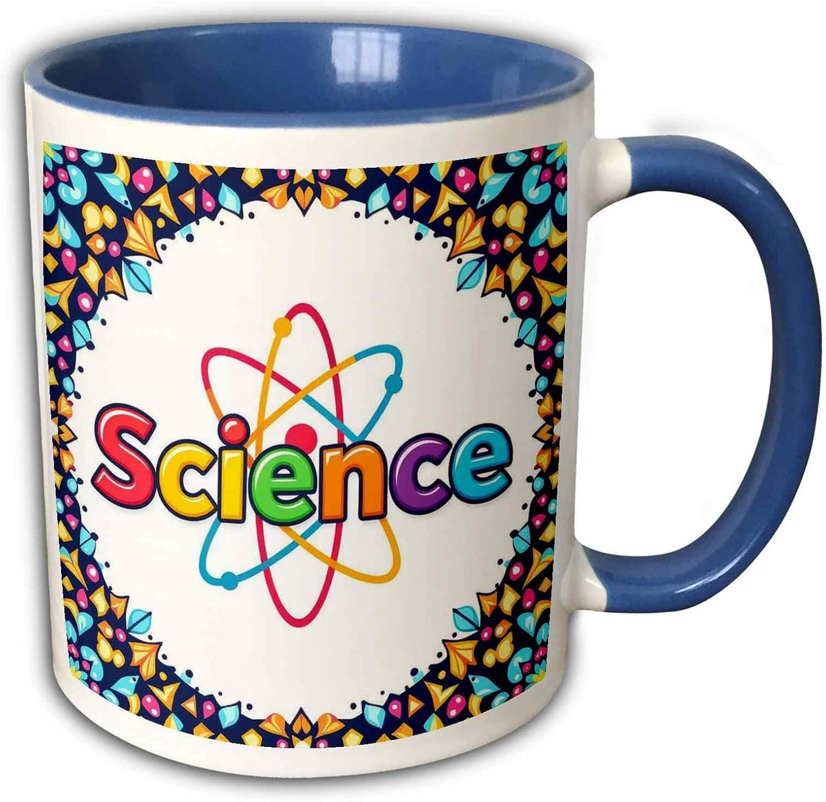 Colorful Text Science, Symbol Of Atom Ceramic Mug