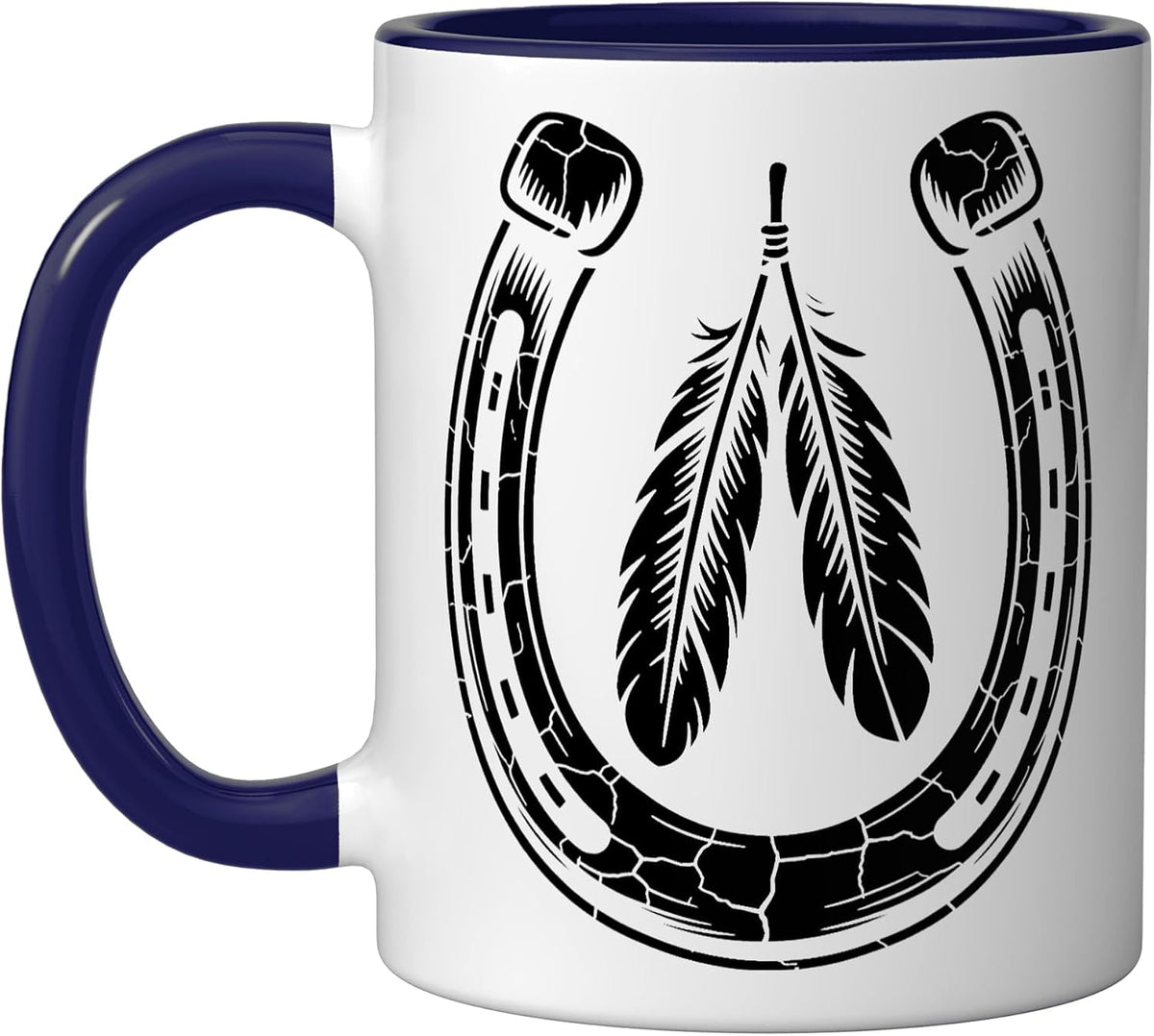 Vintage Horseshoe Feathers Cowgirl Ceramic Mug
