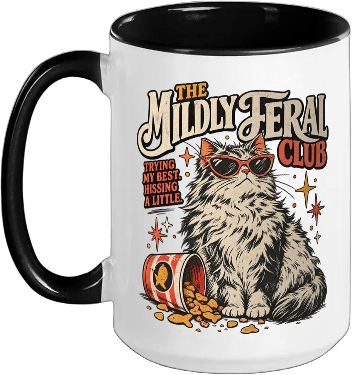 Mildly Feral Club Sarcastic Cat Retro Art Statement Funny Ceramic Mug