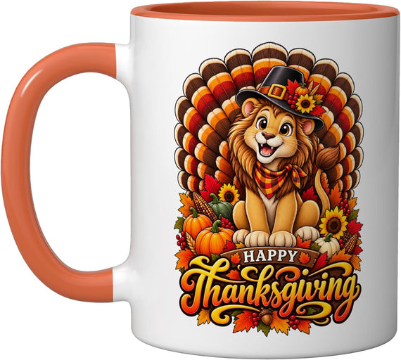 Happy Thanksgiving Lion Fall Autumn Thanksgiving Ceramic Mug