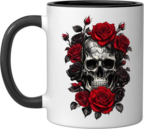 Skeleton Metalhead Skulls And Roses Metal Rock Halloween Ceramic Mug