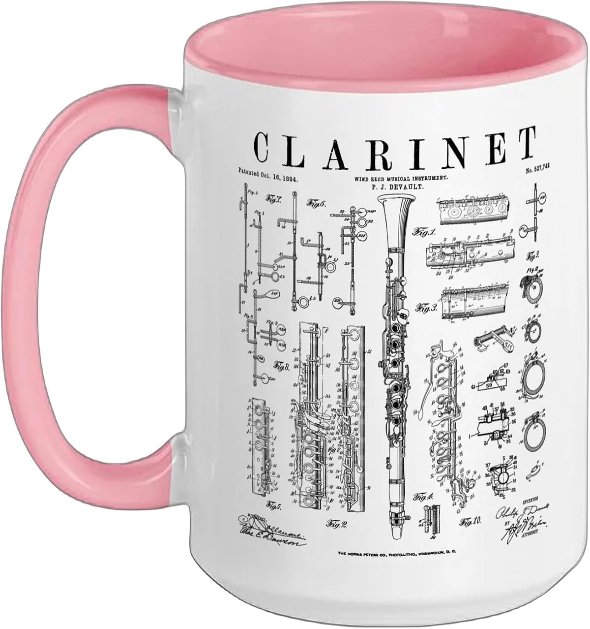 Clarinet Vintage Patent Clarinetist Drawing Print Ceramic Mug