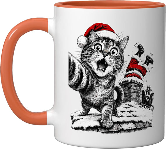 Cat Selfie Santa Stuck Chimney Funny Christmas Ceramic Mug