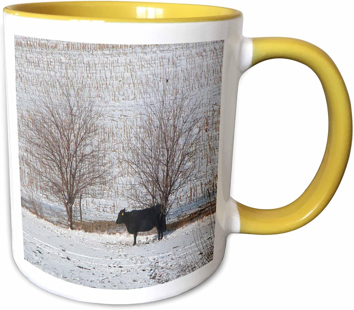Black Cow With Two Trees Ceramic Mug