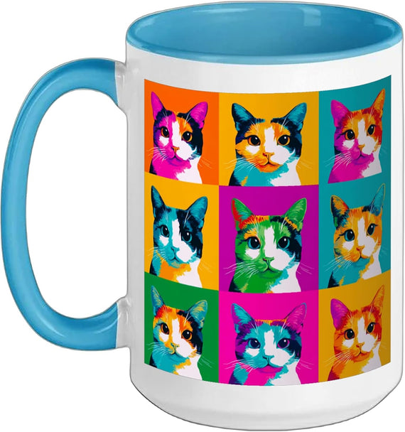 Calico Cat Pop Art Design With Vibrant Colors Ceramic Mug