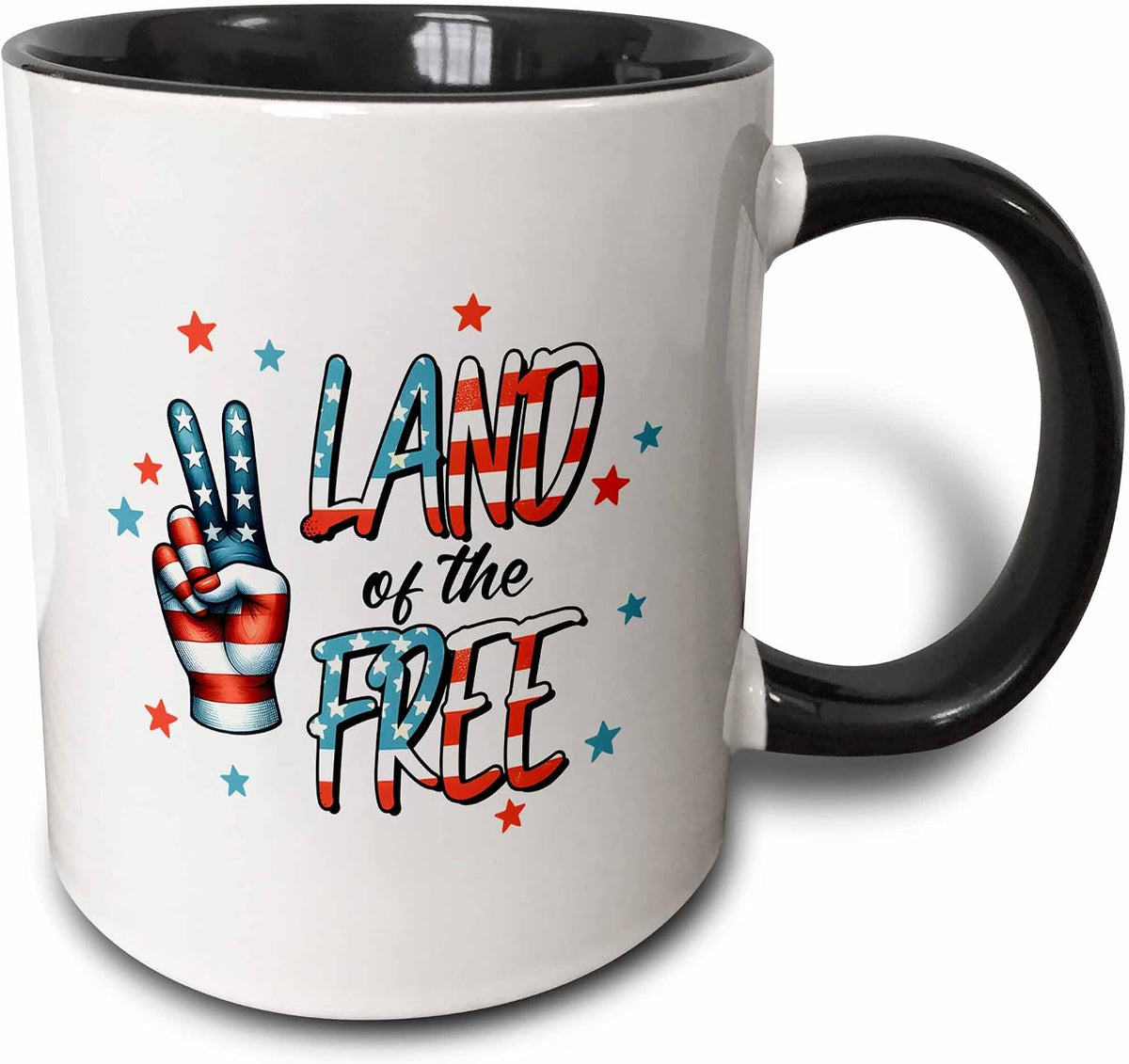 Land Of The Free Victory Sign Patriotic Ceramic Mug