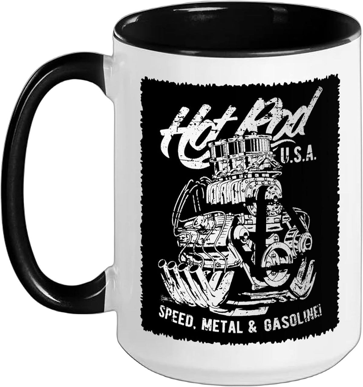 Hotrod Dragster Race Car Muscle Car Engine Distressed Ceramic Mug