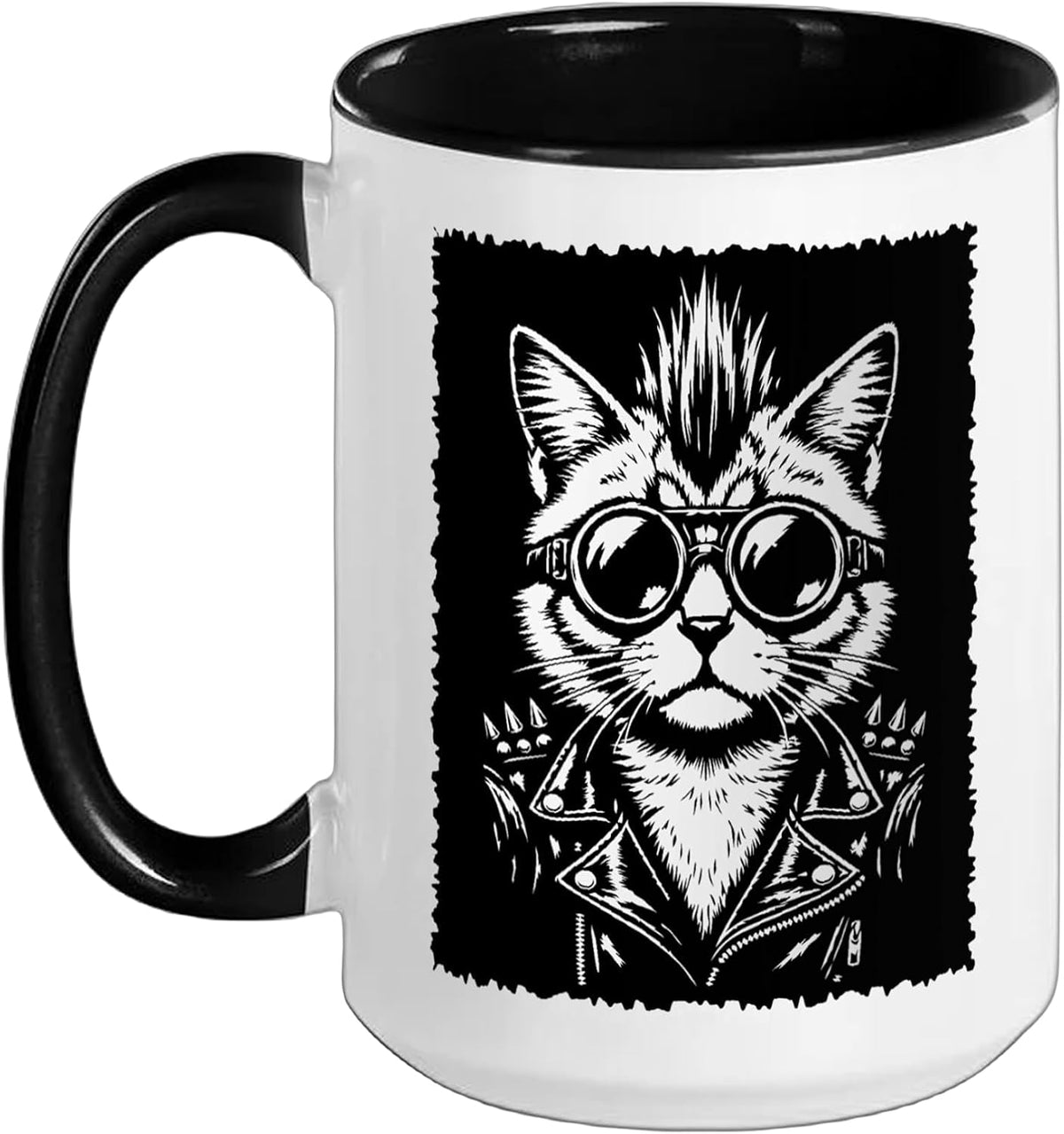 Punk Rock Cat Design Ceramic Mug